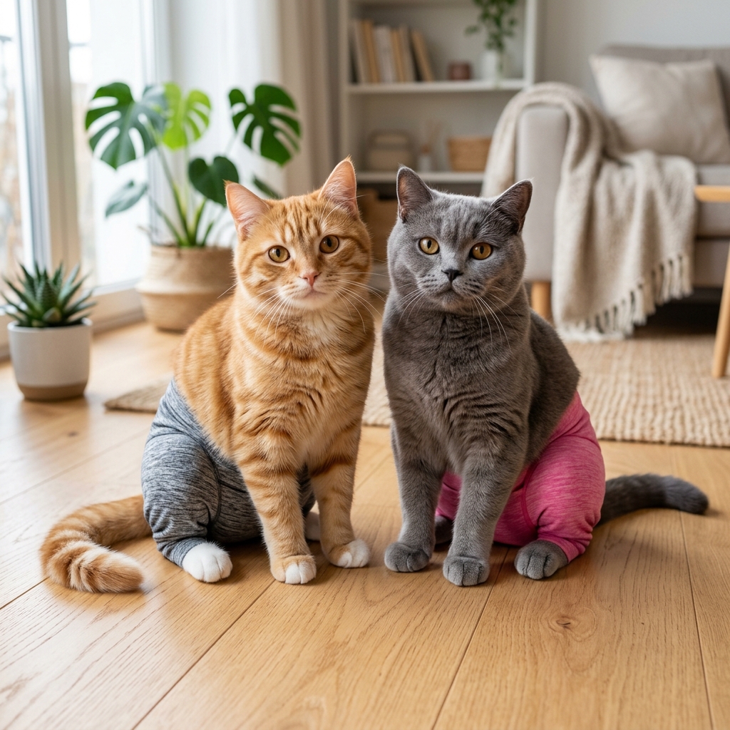Two cats wearing matching leggings — the bundle